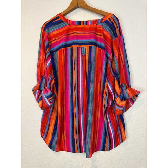 Torrid Harper Blouse Striped Size 3 Roll Tab Sleeve V-neck - Picture 4 of 7